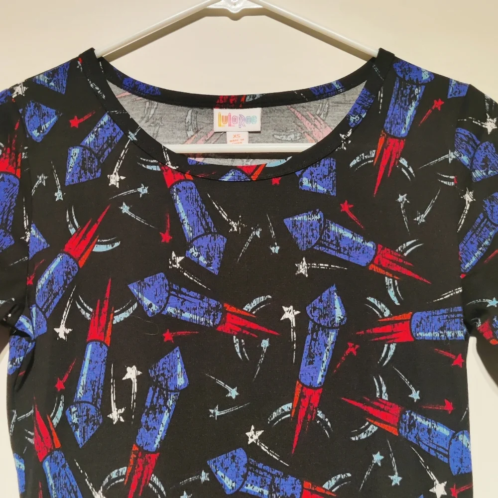 Lularoe Julia XS Patriotic Red White Blue Fireworks Bodycon Dress - Picture 2 of 4
